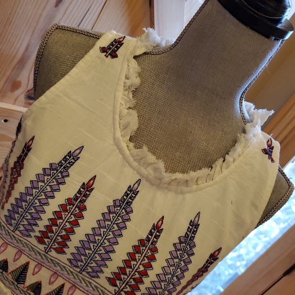 Raga Panama Casual Maxi Dress S Tiered Embroidered Cotton Sleeveless Boho - Picture 7 of 8